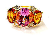 Small GUM DROP™ Ring with Bright Pink Topaz and Blue Topaz and Diamonds