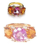 Small GUM DROP™ Ring with Bright Pink Topaz and Blue Topaz and Diamonds