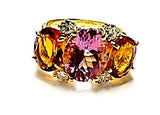 Small GUM DROP™ Ring with Bright Pink Topaz and Blue Topaz and Diamonds
