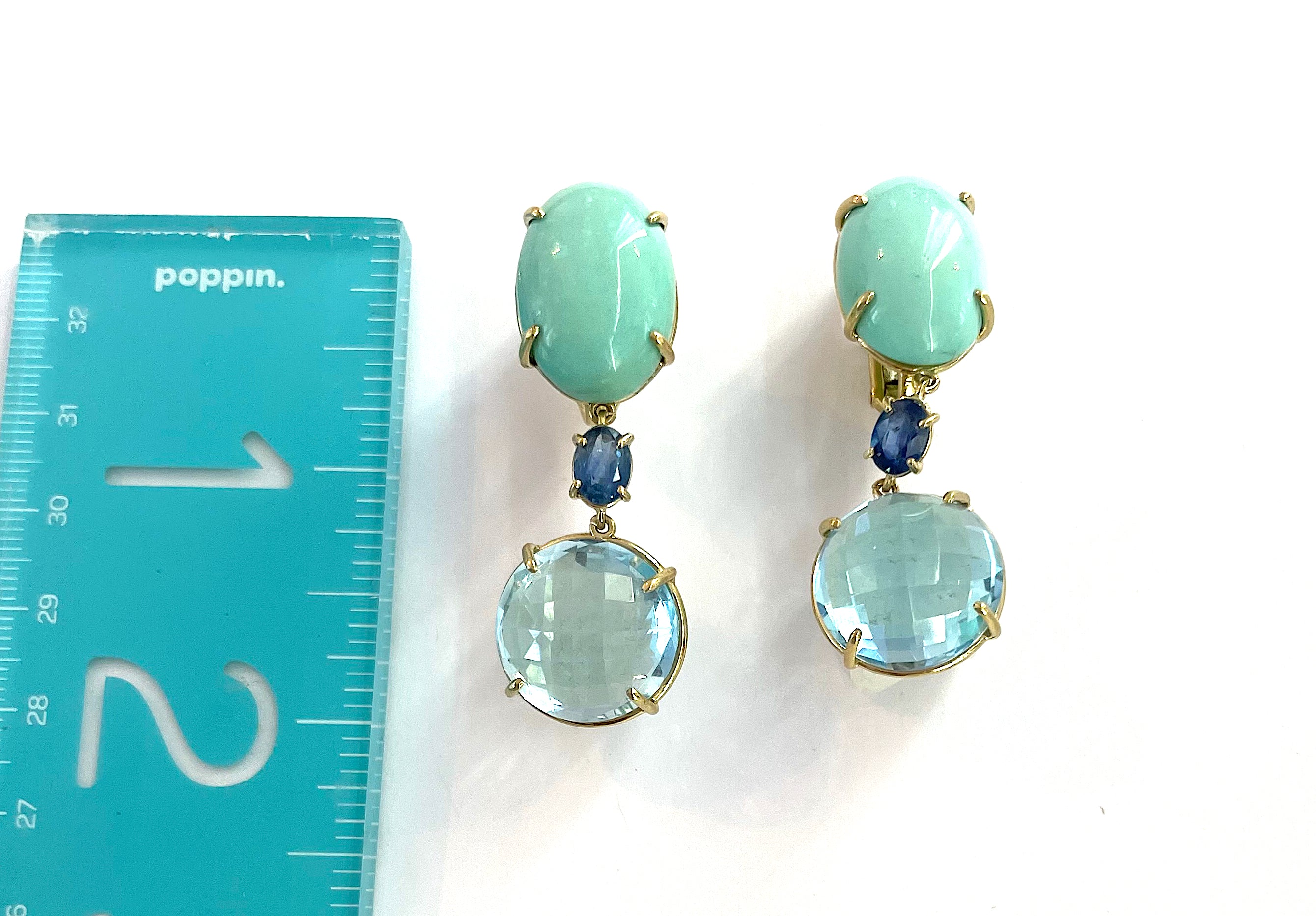 Elegant Drop Earring with Turquoise Sapphire and Blue Topaz A. Clunn