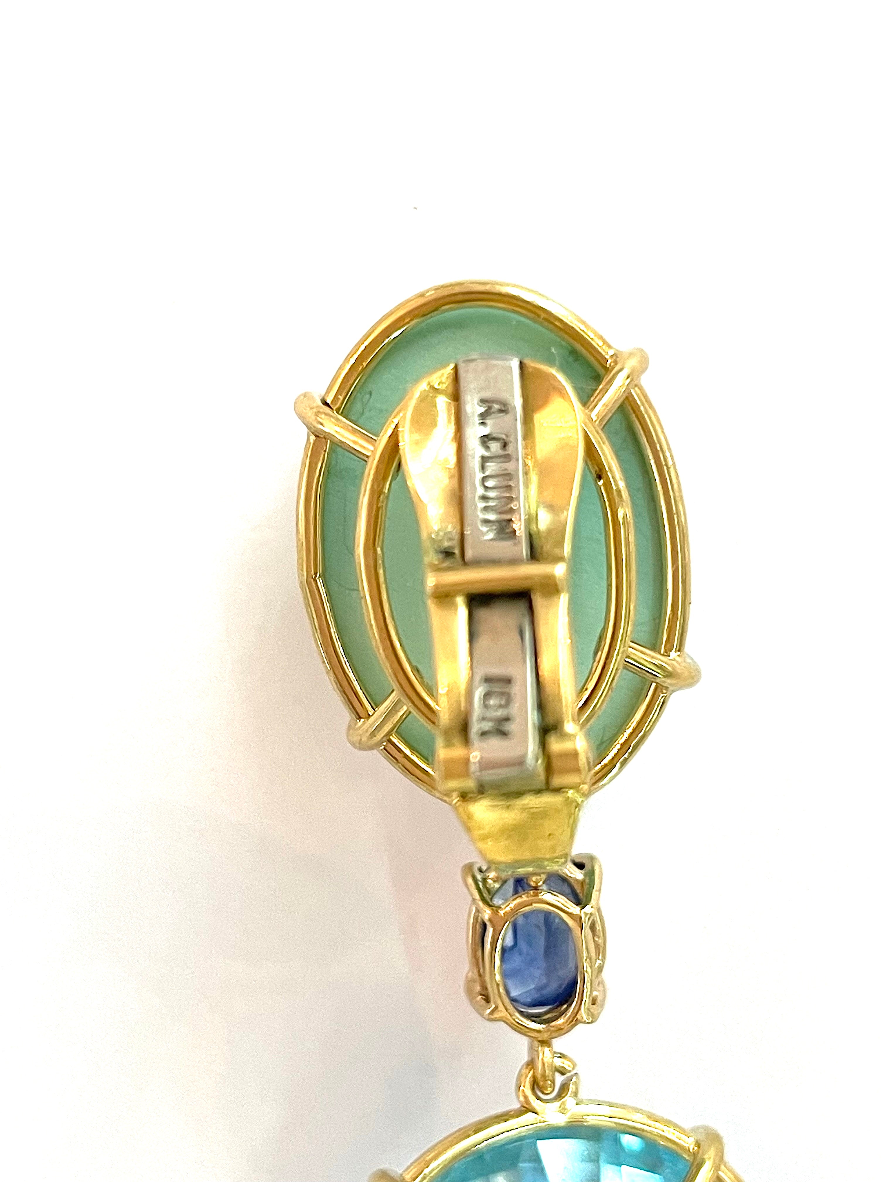 Elegant Drop Earring with Turquoise Sapphire and Blue Topaz A. Clunn