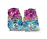 Large GUM DROP™ Earrings with Pink Topaz and Blue Topaz and Diamonds