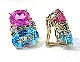 Large GUM DROP™ Earrings with Pink Topaz and Blue Topaz and Diamonds