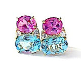 Large GUM DROP™ Earrings with Pink Topaz and Blue Topaz and Diamonds