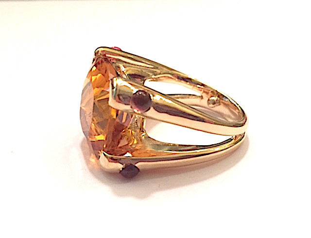Orange Citrine Cabochon Pink Topaz Gold Cushion Ring