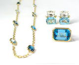 Large Two Stone Cushion Cut Earring with Rock Crystal and Blue Topaz