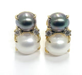 Large GUM DROP™ Earrings with Blue Topaz and Cabochon Smoky Topaz and Diamonds