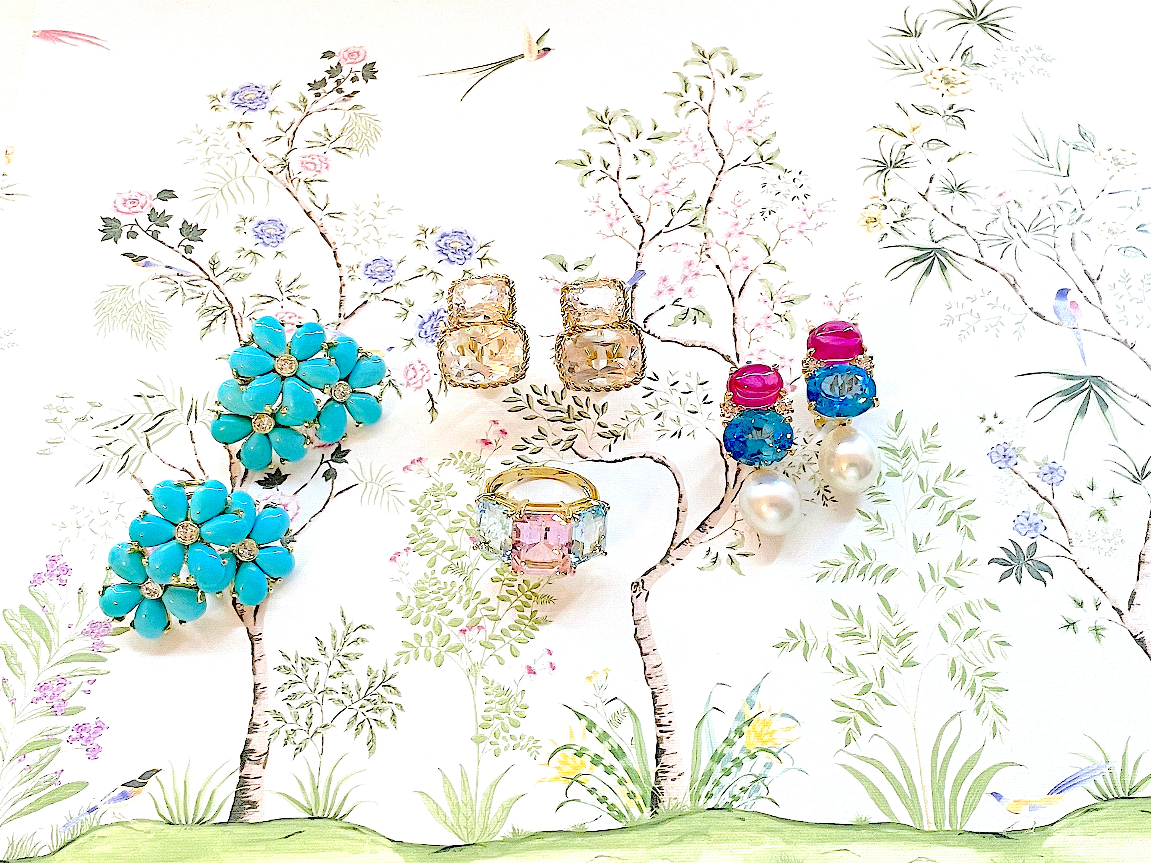 Elegant Drop Earring with Turquoise Sapphire and Blue Topaz A. Clunn