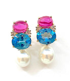 Medium GUM DROP™ Earrings with Pink Topaz and Blue Topaz and Diamonds with Detachable Pearls