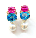 Medium GUM DROP™ Earrings with Pink Topaz and Blue Topaz and Diamonds with Detachable Pearls