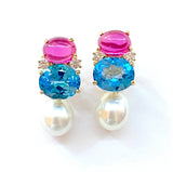 Medium GUM DROP™ Earrings with Pearls and Pink Topaz and Diamonds