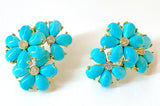 Turquoise Flower Diamonds Cluster Earrings