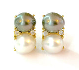 Medium GUM DROP™ Earrings with Pink Topaz and Blue Topaz and Diamonds with Detachable Pearls