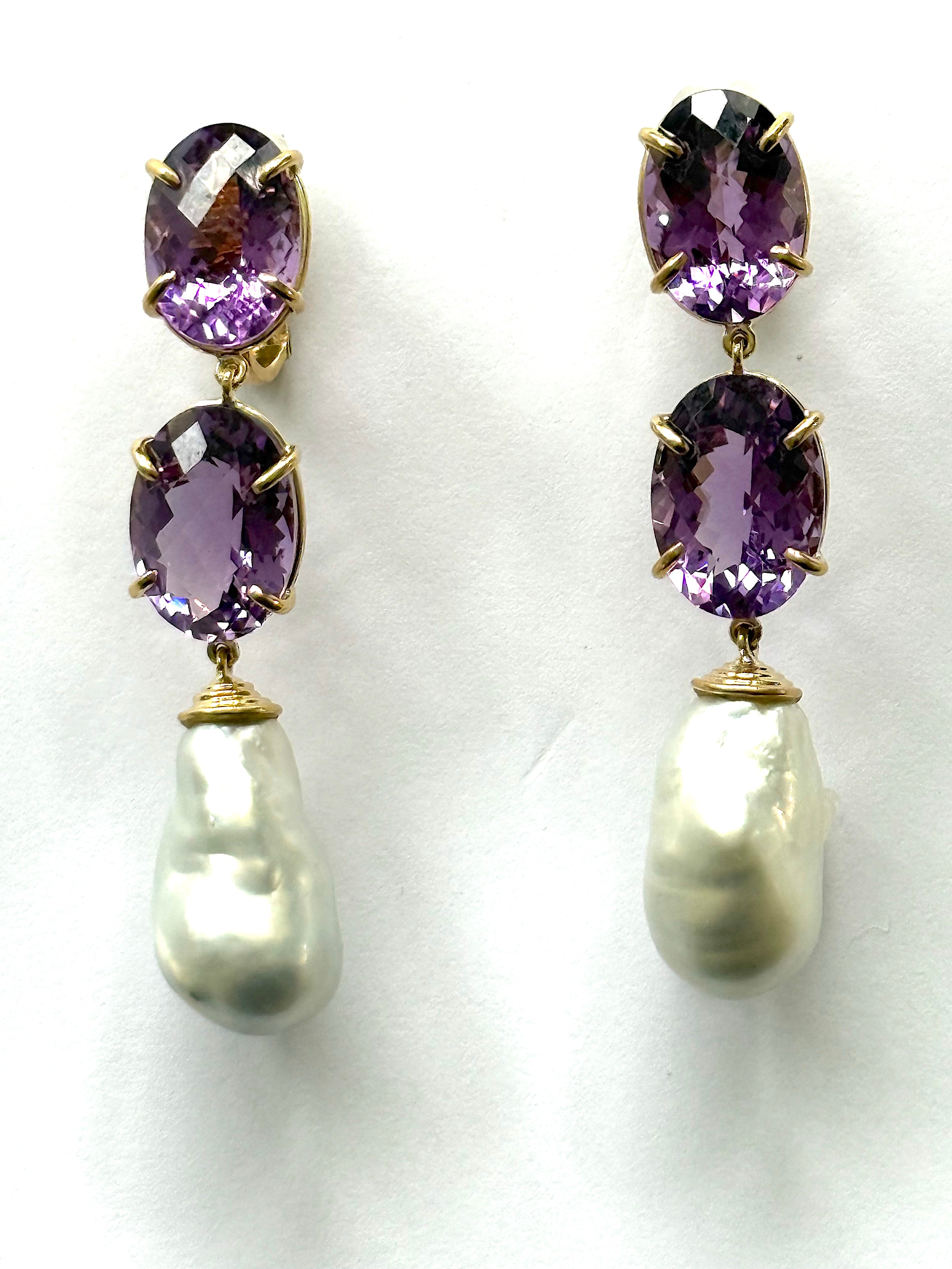 Three-Stone Drop Earring with Peridot Aquamarine South Sea Pearl