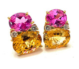 Large GUM DROP™ Earrings with Pink Topaz and Blue Topaz and Diamonds