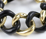 Elegant Alternating Yellow Gold Twist and Black Jade Link Bracelet