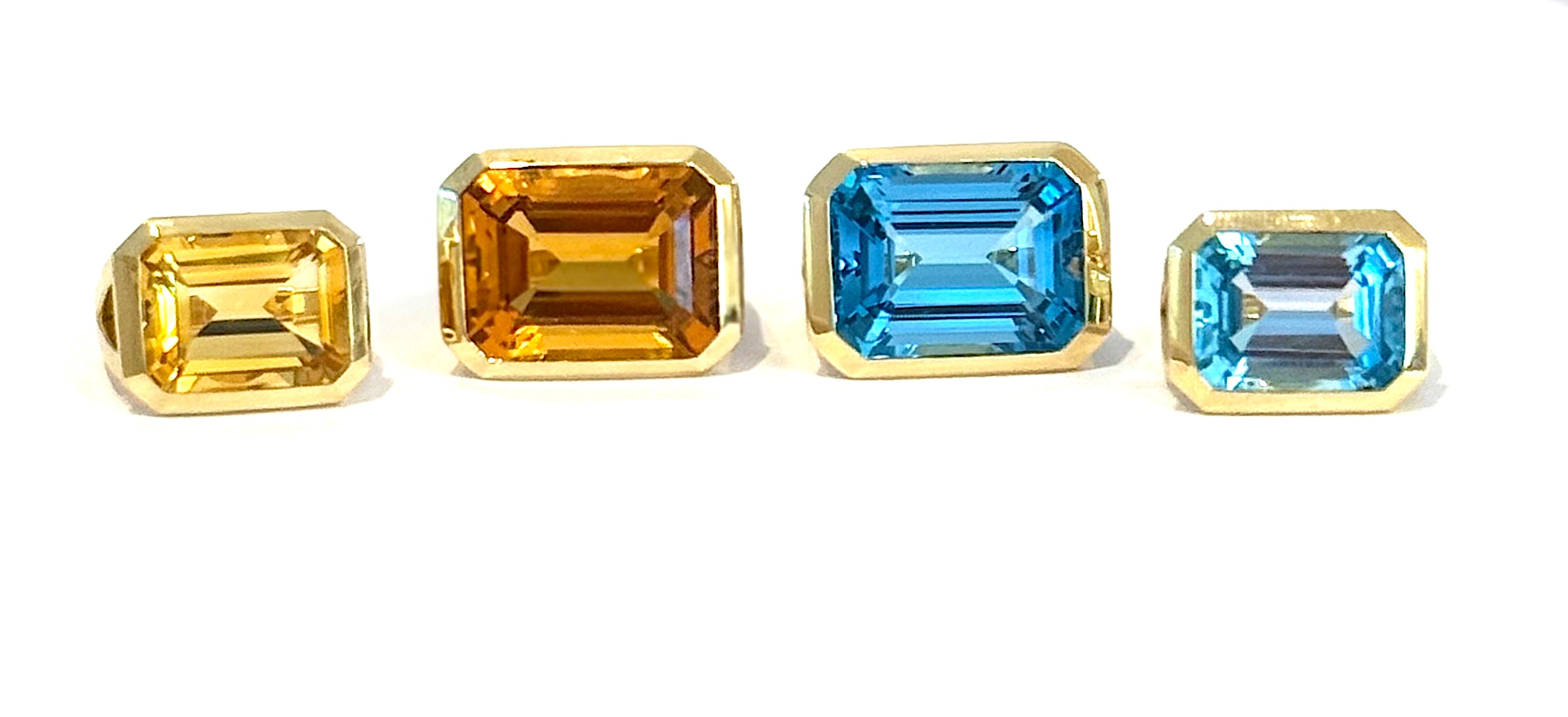 Yellow Gold Double Cushion Earrings with Pink Topaz and Orange Citrine