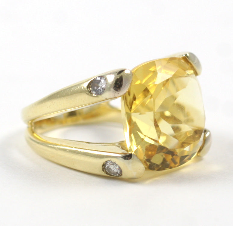 Orange Citrine Cabochon Pink Topaz Gold Cushion Ring