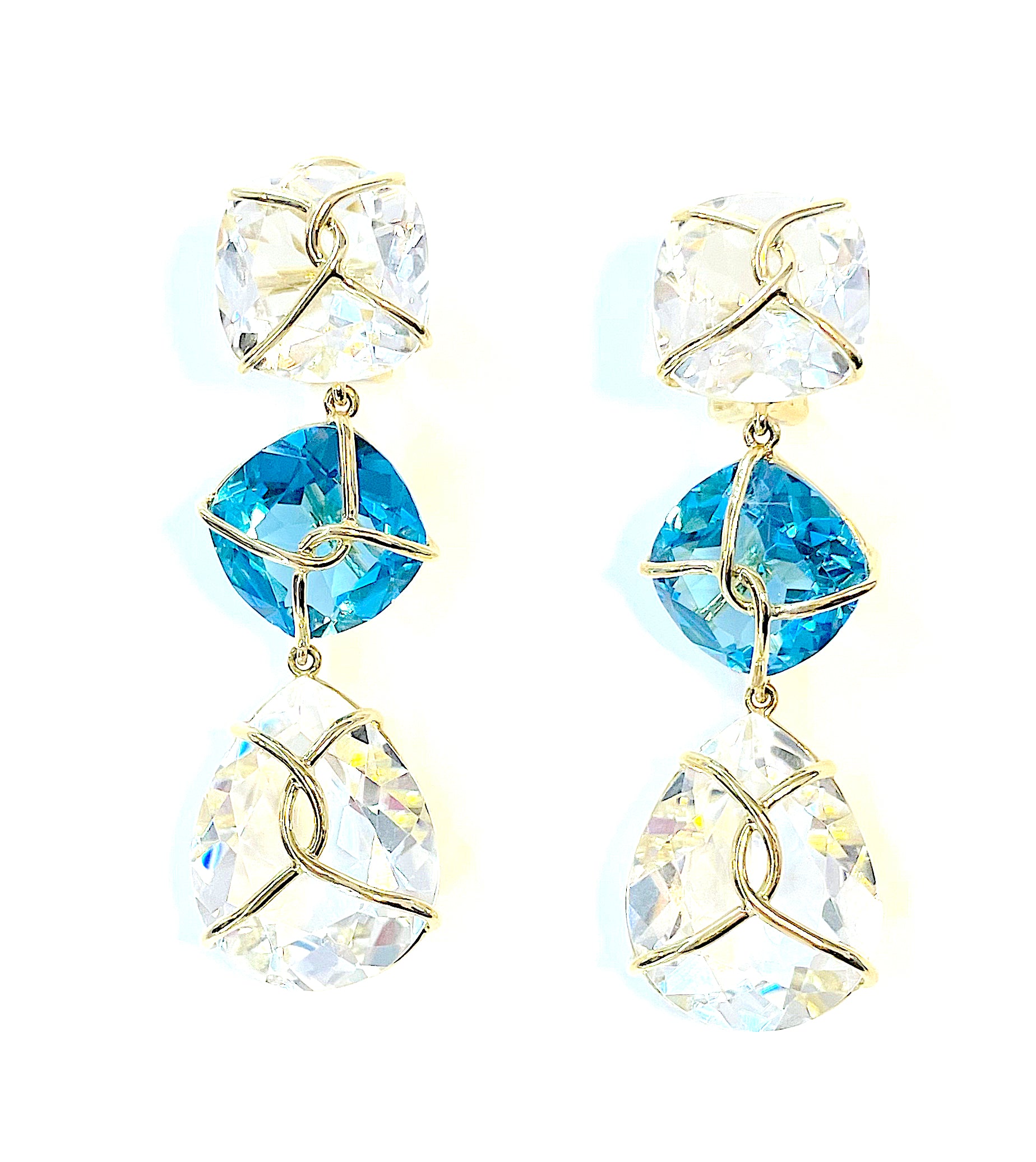 Elegant Drop Earring with Turquoise Sapphire and Blue Topaz A. Clunn