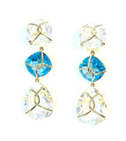 Elegant Three-Stone Drop Earring with Peridot, Pink Topaz, Baroque Pear and Diamonds