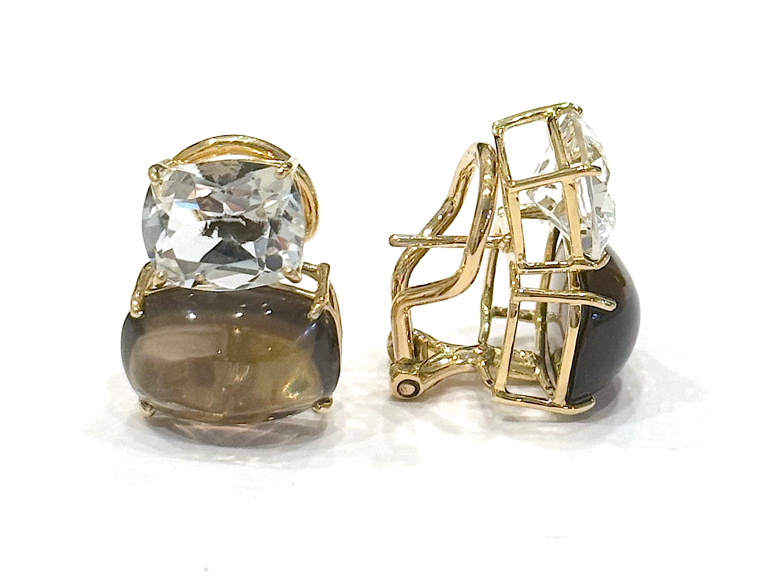 Yellow Gold Double Cushion Earrings with Pink Topaz and Orange Citrine