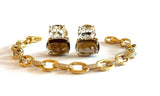 Yellow Gold Double Cushion Earrings with Rock Crystal and Smoky Topaz