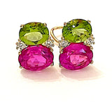 Large GUM DROP™ Earrings with Tsavorite and Dark Blue Topaz and Diamonds