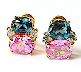 Large GUM DROP™ Earrings with Pink Topaz and Blue Topaz and Diamonds