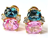 Large GUM DROP™ Earrings with Blue and Pink Topaz and Diamonds