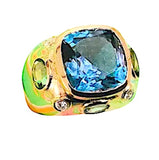 Bonheur Ring with Blue Topaz, Amethyst and Diamond Domed Ring