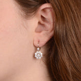Floral motif diamond drop earring on wire with Euro backs