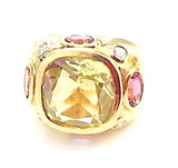 Bonheur Ring with Blue Topaz, Amethyst and Diamond Domed Ring