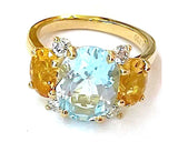 Small GUM DROP™ Ring with Bright Pink Topaz and Blue Topaz and Diamonds