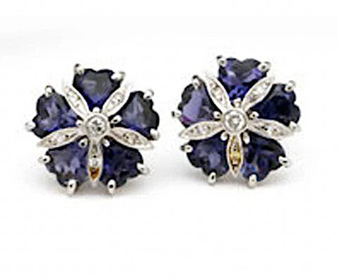 18kt White Gold Mini Sand Dollar Earrings with Iolite and Diamonds