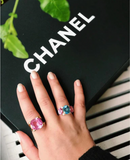 Small GUM DROP™ Ring with Bright Pink Topaz and Blue Topaz and Diamonds