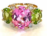 Small GUM DROP™ Ring with Bright Pink Topaz and Blue Topaz and Diamonds