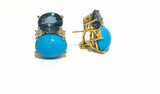 Large GUM DROP™ Earrings with Blue Topaz and Cabochon Smoky Topaz and Diamonds