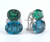 Turquoise Flower Diamonds Cluster Earrings