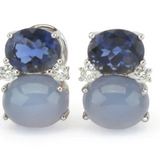 Medium GUM DROP™ Earrings with Pale Blue Topaz and Cabochon Topaz and Diamonds