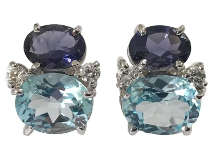 Medium GUM DROP™ Earrings with Pink and Cabochon Smokey Topaz and Diamonds
