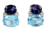 Medium GUM DROP™ Earrings with Pale Blue Topaz and Cabochon Topaz and Diamonds