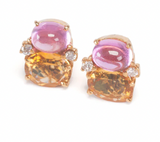 Medium GUM DROP™ Earrings with Pink Topaz and Blue Topaz and Diamonds with Detachable Pearls