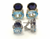 Medium GUM DROP™ Earrings with Pale Blue Topaz and Cabochon Topaz and Diamonds