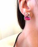 Large Two Stone Cushion Cut Earring with Rock Crystal and Blue Topaz