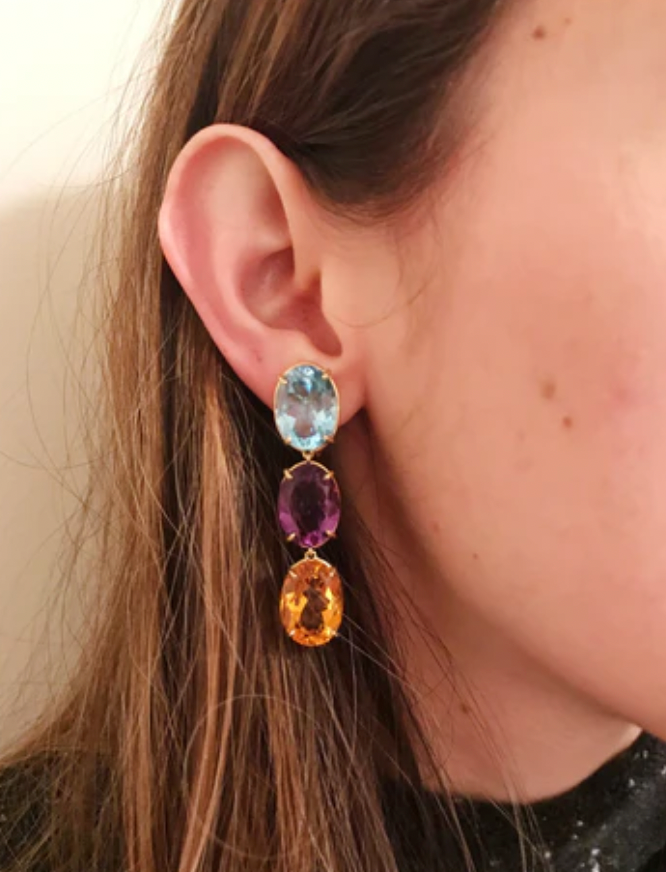 Elegant Drop Earring with Turquoise Sapphire and Blue Topaz A. Clunn