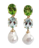 Medium GUM DROP™ Earrings with Pink Topaz and Blue Topaz and Diamonds with Detachable Pearls