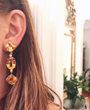 Elegant Three-Stone Drop Earring with Citrine and Baroque Pear and Diamonds