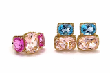 Large Two Stone Cushion Cut Earring with Rock Crystal and Blue Topaz
