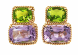 Large Two Stone Cushion Cut Earring with Rock Crystal and Blue Topaz