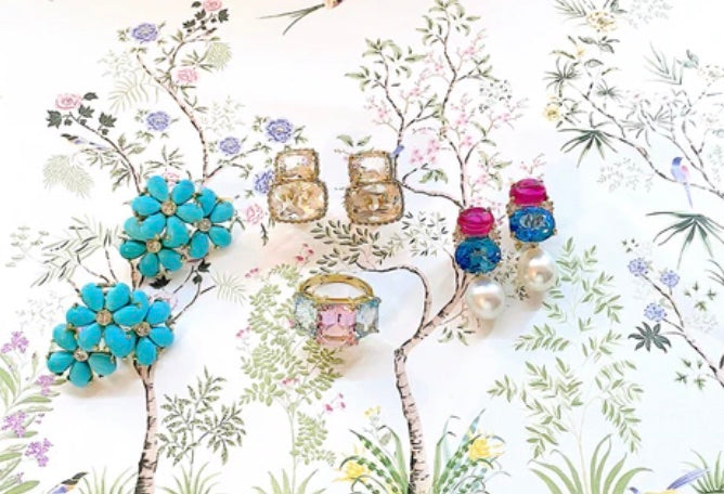 18kt Yellow Gold Mini Emerald Cut Ring with Blue Topaz and Citrine